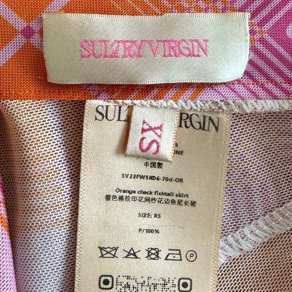 Sultry Virgin Check Midi Skirt - Orange XS - Picture 10 of 10